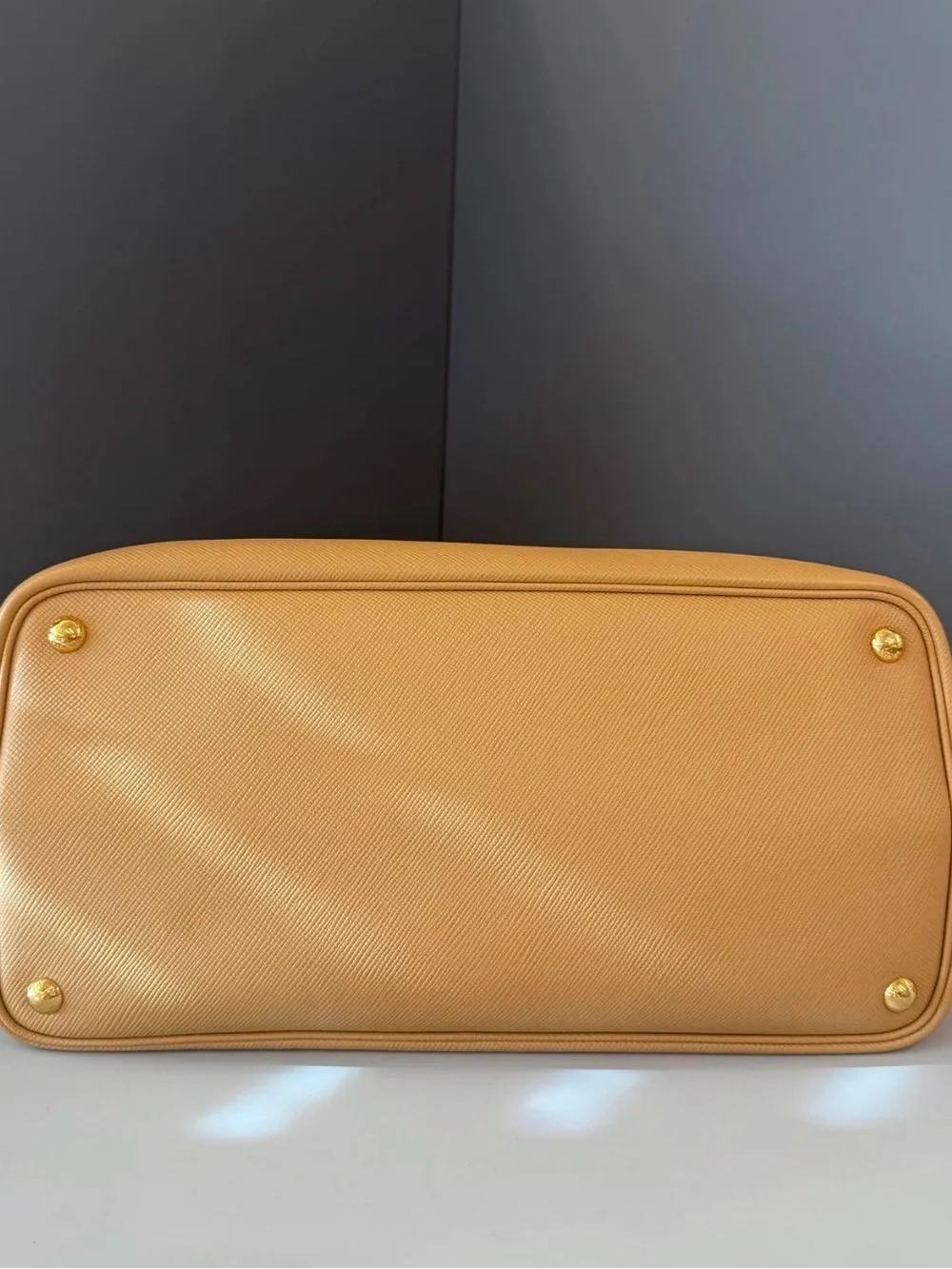 Prada Beige Saffiano Leather Tote with Gold Hardware